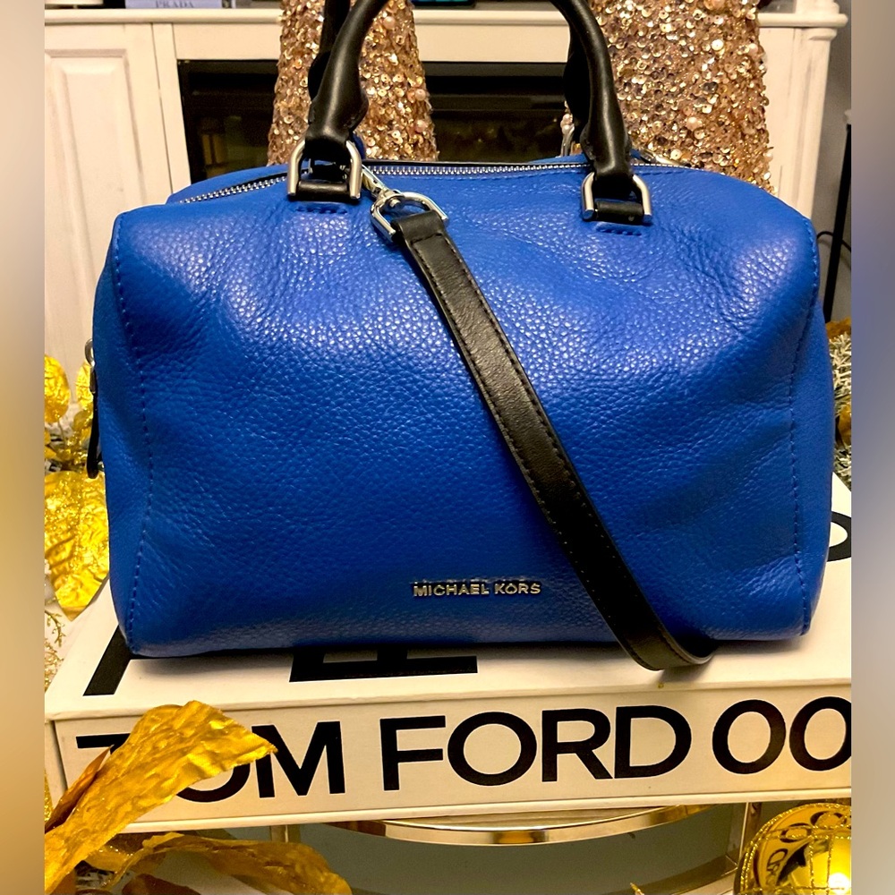 Michael Kors Cobalt Blue Leather Satchel with Black Strap